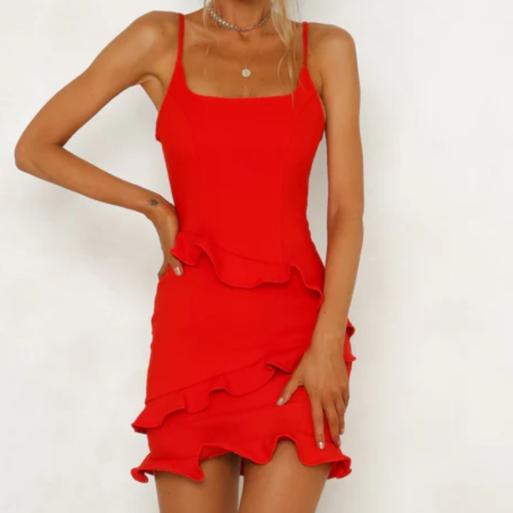 Hello Molly THROUGH THE DARK DRESS RED Ruffle Red Mini Dress